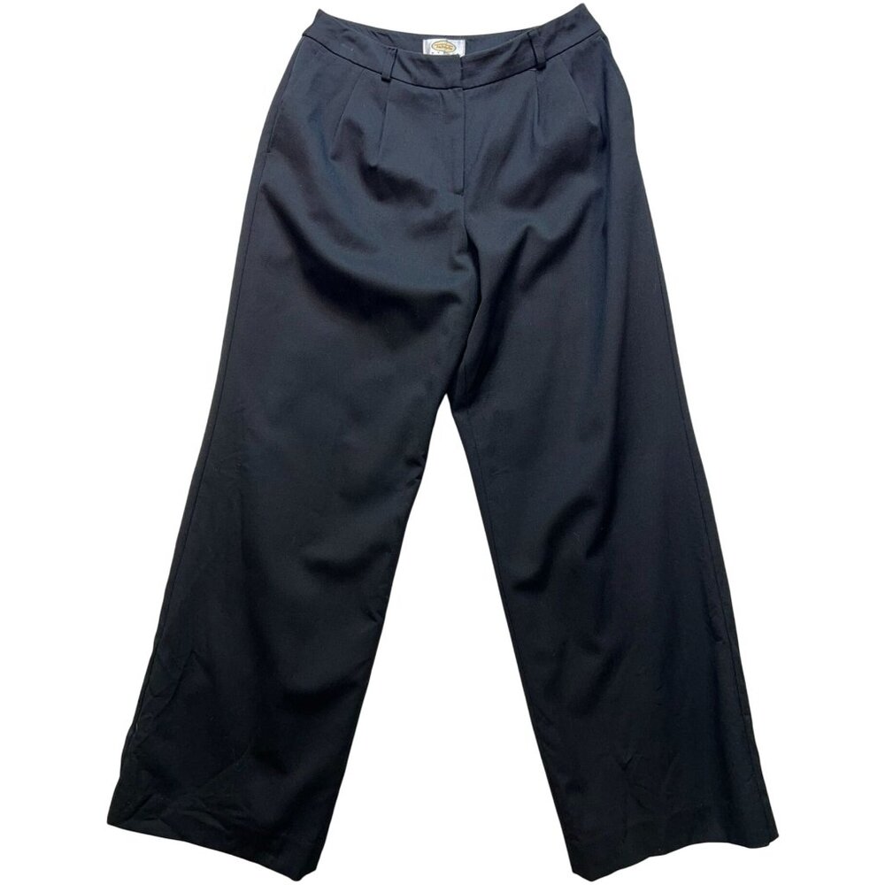 Talbots Women's Wool Pleated Dress Pants Wide Leg Stretch Size 4 Petites Black